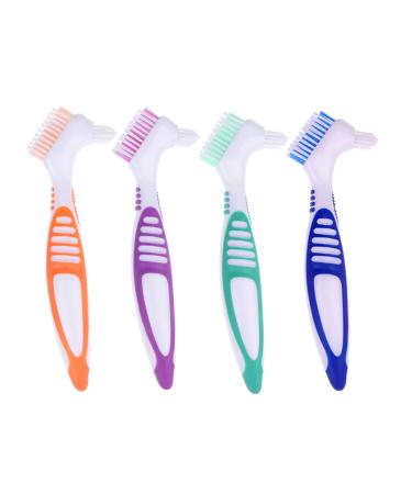 Wenplus 4 Pieces Denture Cleaning Brush Double Sided Denture Toothbrushes Portable False Teeth Brush, 4 Colors (WEP-247O)