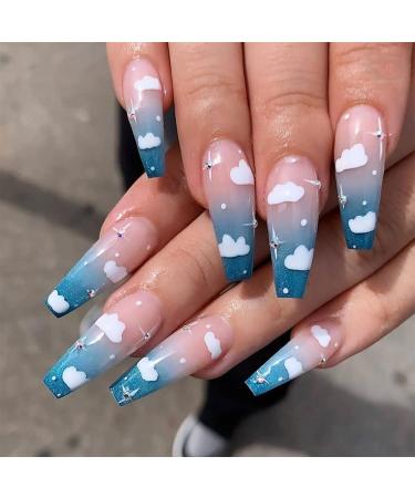 Uposao 24 pieces coffin ballerina false nails to stick on long artificial nails French fingernails nails tips acrylic art press the nail tips for women girls diamond