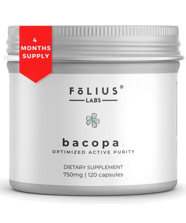 FOLIUS LABS Bacopa Monnieri Capsules 750mg Herbal Supplement with 40% Bacosides Bacopa Monnieri - Helps to Support Memory and Cognitive Ability 120 Capsules