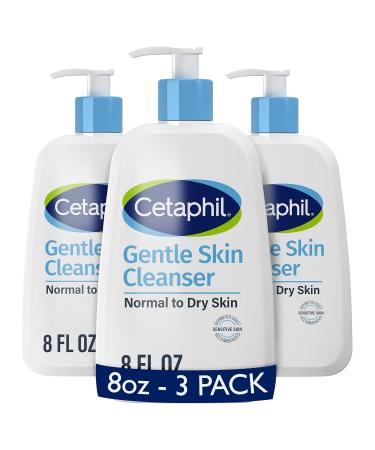 Cetaphil Face Wash Hydrating Gentle Skin Cleanser for Dry to Normal Sensitive Skin 8 oz Pack of 3 Fragrance Free Soap Free and Non-Foaming