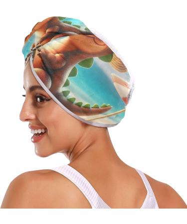 Super Absorbent Cute Dinosaur Beach Hair Towel 2 Pack - Quick Dry Hair Turbans for Women & Girls - Buy Online on GoSupps.com