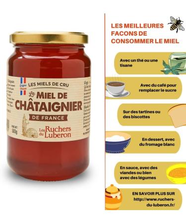 Les Ruchers du Luberon - Chestnut Honey 500g - French Raw Honey - Natural - Unfiltered - Naturally Crystallized - Buy Online on GoSupps.com