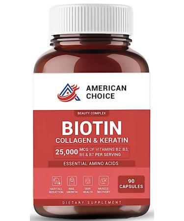 Biotin Collagen Keratin Hair Skin & Nails Vitamins Supports Hair Growth for Women & Men Promotes Radiant Skin & Strong Nails 25 000 mcg with B Vitamins Amino Acids & Minerals 90 Capsules