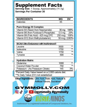 Gym Molly After Party 7g Vegan BCAA Powder - Caffeine Free Fitness Recovery Drink | Zero Carbs Sugar & Calories | Strawberry Kiwi Flavor with Coconut Electrolytes - Buy Online on GoSupps.com