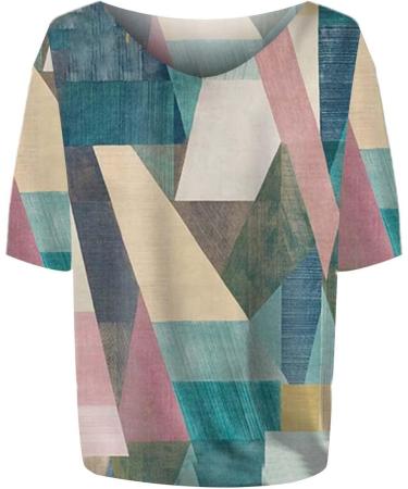 Shop Stylish Women's Tops: V/O Cutout Flower Sleeve T-Shirts | Summer Casual Tunics in Cotton - Blue & Pink - Buy Online on GoSupps.com