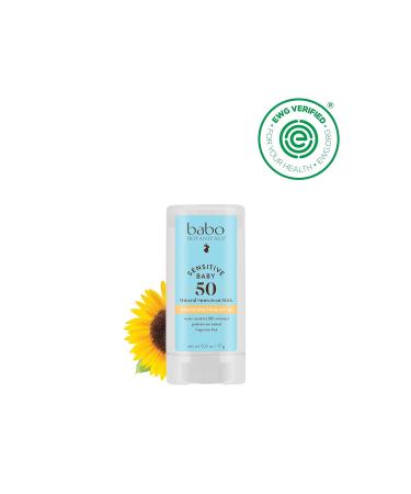 Babo Botanicals Baby Face Mineral Sunscreen Stick SPF 50 - 70% Organic Ingredients, Zinc Active, Water-Resistant, Reef-Friendly, Fragrance-Free - 0.6 oz - Buy Online on GoSupps.com