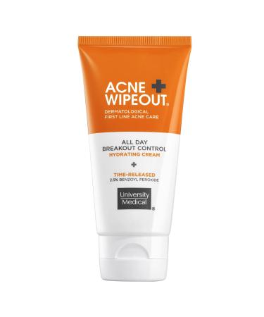 University Medical Acne Wipeout All Day Breakout Control Hydrating Acne Cream - Time Released All Day Clearing Micronized 2.5% Benzoyl Peroxide Treatment Hydrating Minimal Dryness 2 fl oz