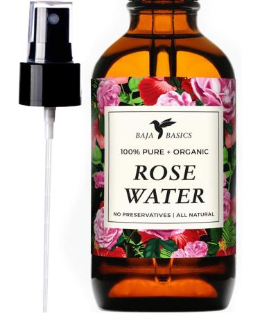 Rose Water Spray 100% Pure, Natural Toner by Baja Basics for Skin, Hair and Aromatherapy Large 4oz