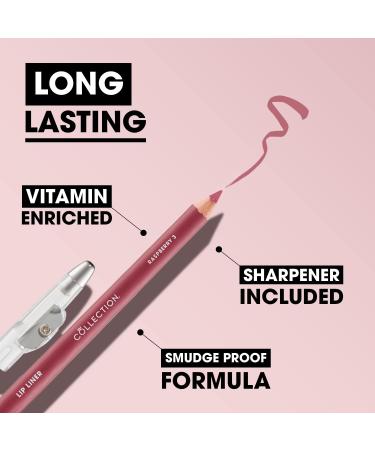 Collection Cosmetics Long-Lasting Lip Liner Pencil - Raspberry | Includes Sharpener - Buy Online on GoSupps.com