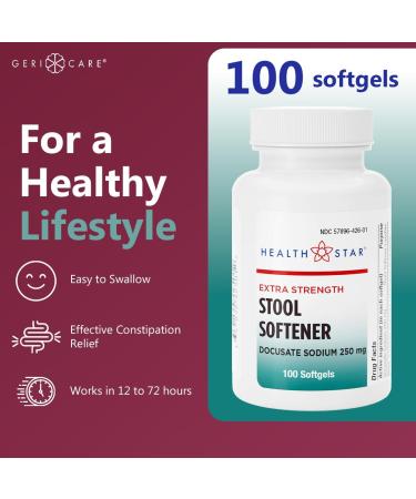 GeriCare Docusate Sodium Extra Strength Stool Softener - 250mg Stimulant Laxative Softgels for Men & Women- Constipation Relief - Adults Daily Bowel Movement Laxative 100 Count (Pack of 1) - Buy Online on GoSupps.com