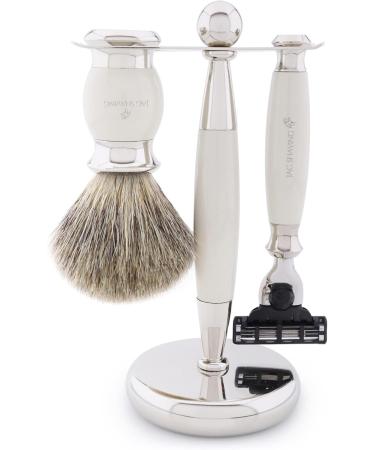 JAG Shaving Razor Set - 4-Piece Ivory Gift Set with Super Dachshaar Brush Razor Blades Bowl & Stand - Premium Grooming for Men - Buy Online on GoSupps.com
