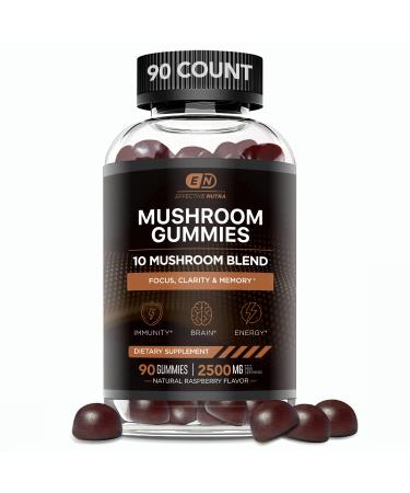Effective Nutra Mushroom Gummies 10 Blend - Mushroom Complex 2500mg - Mushroom Supplement for Men & Women - Brain Booster, Immune Support, Energy - Great Alternative to Mushroom Powder & Capsules 90ct 90 Count (Pack of 1)