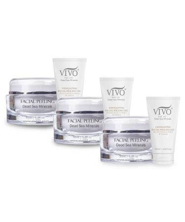 Vivo Per Lei Facial Peeling Gel - Contains Dead Sea Minerals and Nut Shell Powder - Gentle Face Exfoliator Scrub and Blackhead Remover - Pack of 3