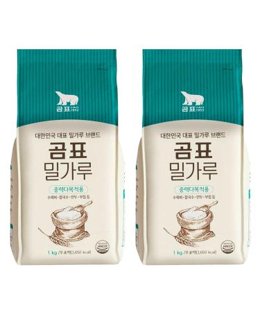 Daehan Korean All-Purpose Wheat Flour Powder for Kimchi Pancake Dumpling Mandu Noodles 1kg (Pack of 2)
