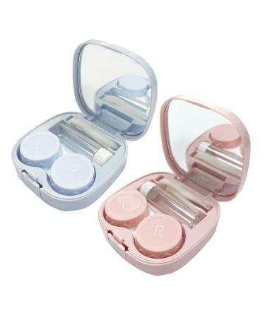Anei 2 PCS Travel Contact Lens Case with Mirror Contact Lens Container Box Portable Travel Contact Lens Case Left/Right Eyes Contact Lens Holder with Storage Box Tweezers Wearing Stick