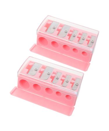 Homoyoyo Lot de 2 Taille-crayons 5 Trous pour Maquillage Manuel avec Couvercle Pointes Longues Compatible Crayons L vres et Sourcils Format Poche Couleur Rose Outil
