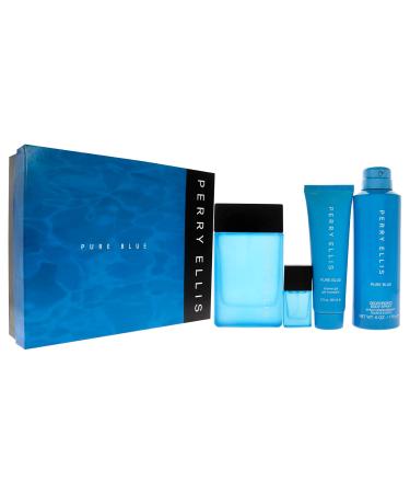 Perry Ellis Perry Ellis Pure Blue 3.4oz EDT Spray 3oz Shower Gel 6oz Deodorant Body Spray 7.5ml Travel EDT Spray Men 4 Pc Gift Set - Buy Online on GoSupps.com
