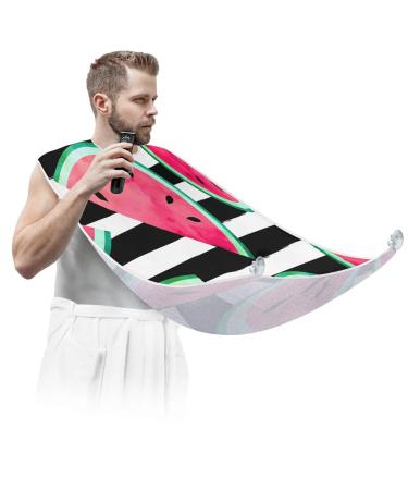 Watermelon Stripe Beard Bib Apron Beard Bib Hair Catcher for Men Shaving and Trimming Non-Stick Waterproof Beard Cape Grooming Cloth with 2 Suction Cups Gifts for Men