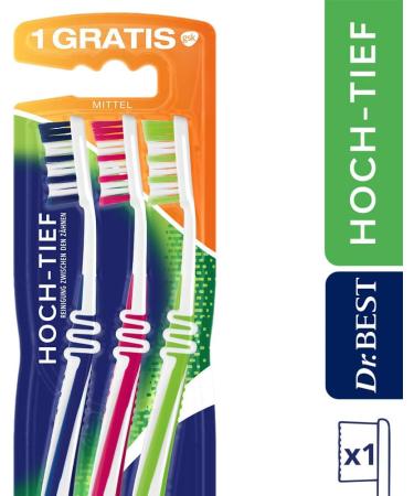 Dr. Best High-Low Toothbrush - Medium 2 Pack + 1 Free | Buy Internationally! - Buy Online on GoSupps.com