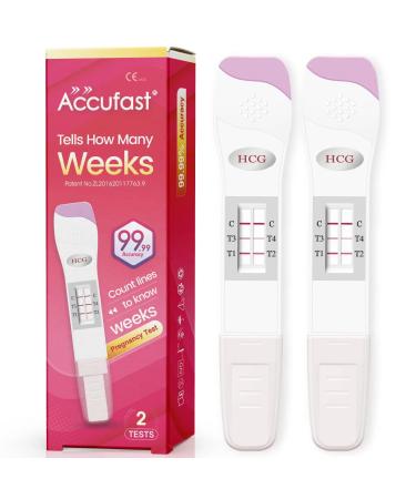 Accufast 2x pregnancy test with weekly determination - tell you how many weeks pregnant 25 Miu/ml HCG mirror test for 1-4 pregnancy week - German manual - Buy Online on GoSupps.com