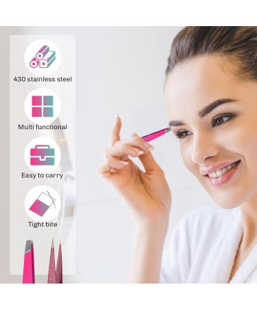 2Pcs Tweezers Slanted & Pointed Tip Eyebrow Tweezer Set - Eyebrow Tweezer for Facial Hair Women Men - Stainless Steel Professional Precision Tweezers for Grooming Plucking Shaping Chin Ingrown Hair - Buy Online on GoSupps.com