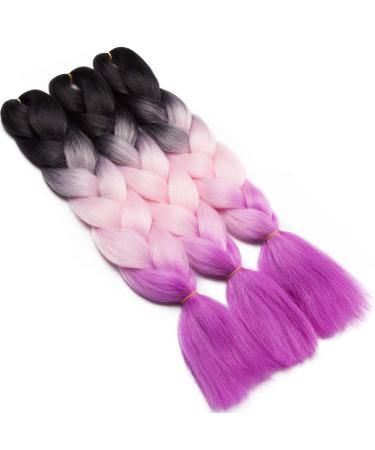 Tess Braids Extensions Ombre 60 cm - 3 Pack Jumbo Kanecalon Hair for Box Braids - Black/Purple Ombre - 100g per Bundle - Buy Online on GoSupps.com
