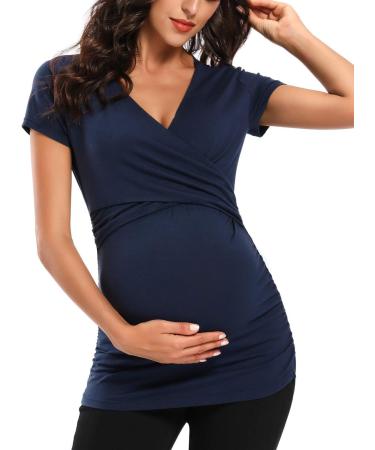 Love2Mi Maternity Nursing Shirt - Short Sleeve V-Neck Breastfeeding T-Shirt - Navy [Size S] - Buy Online on GoSupps.com