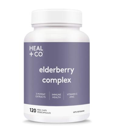HEAL + CO. Elderberry Complex | Elderberry Garlic Echinacea Vitamin C & Zinc | Immune Support Supplement | 120 Capsules