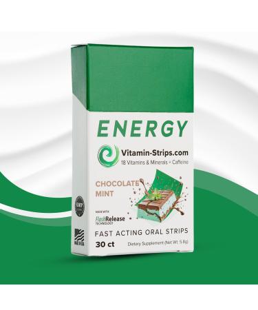 Peak Performance Energy Strips Vegan Gluten Free Soy Free & Sugar-Free Breath Strips w/Caffeine 18 Vitamins & Minerals Instant Energy Boost Chocolate Mint Dietary Supplement 30 Oral Strips