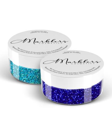 MARBLERS Cosmetic Grade Fine Glitter Duo Holo Maui & Royal Blue 0.36oz (10g) | Non-Toxic | Vegan | Cruelty-Free | Eyeshadow Nail Polish Nail Art | Festival Rave & Party Makeup | Body & Face Fine Glitter 10g Duo Holo Blue & Blue