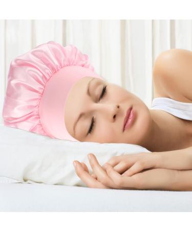 nuoshen 2 Pack Satin Bonnet with Wide Elastic Band Satin Bonnets Elastic Hat Soft Sleeping Head Cover for Night Sleep Curly Hair Protection Head Cover (Black+Pink) - Buy Online on GoSupps.com
