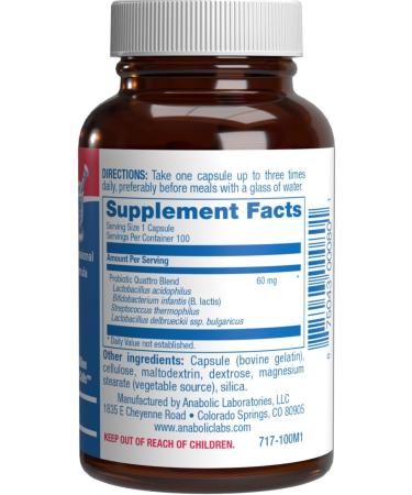 Advanced Digestive Probiotics for Women & Men - 4 in 1 Quadbiotic for Women & Men with Lactobacillus and Bifidobacterium Probiotics for Digestive Health Bloating and Constipation - 100 Servings - Buy Online on GoSupps.com