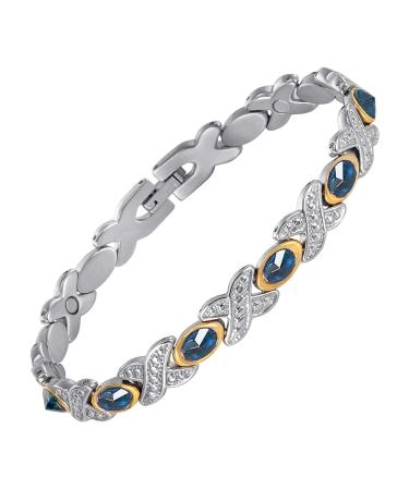 Magnetic Ankle Bracelets for Women Stainless Steel Magnetic Anklet with Blue Stones Fashion Jewelry Present (0137SGD)