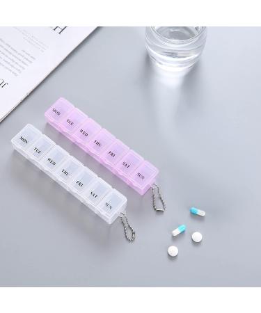2Pcs Portable Pill Box Organiser - 7 Day Travel Tablet Box for Medication, Supplements, Vitamins - Pink and White - Buy Online on GoSupps.com