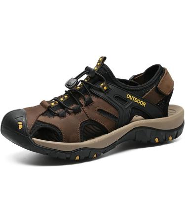 Veool Men's Outdoor Closed Toe Sandals - Adjustable Heel Strap Hiking Shoes - Summer Trekking Sandals - Size 45 EU - Brown - Buy Online on GoSupps.com