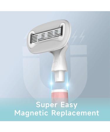 Buy Pubic Hair Razor for Women - 5 Blade Shaver with Moisturizing Strip for Legs & Bikini Area - Includes 1 Handle & 2 Magnetic Cartridges - Pink - Buy Online on GoSupps.com
