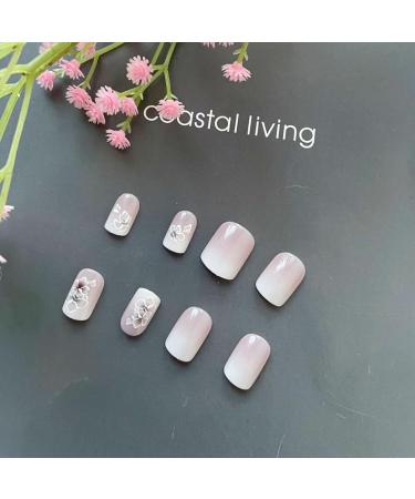 SINLOV Short French Flower Fake Nails Pink Nude Square GradientbFalse Nails Glossy Press on Nails Ballerina Acrylic Full Cover Fake Nails for Women and Girls - Buy Online on GoSupps.com