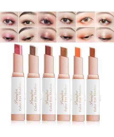 6Pcs Eye Shadow Stick Two-Tone Eyeshadow Stick Waterproof Gradient Matte Glitter Makeup Eye Shadow Pen Lazy Eyeshadow Makeup Novice