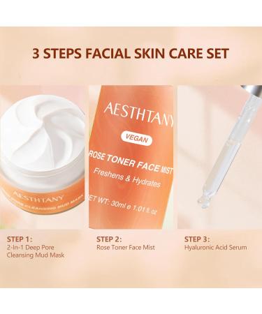 Hyaluronic Acid & Collagen Skincare Gift Set 3-Piece Facial Care Kit with Hydrating Serum Rose Facial Mist & Deep Cleansing Clay Mask for Daily Skin Care - Buy Online on GoSupps.com