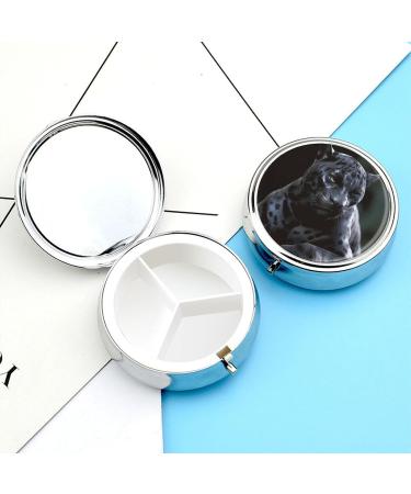 Round Pill Box Black Panther Print - 3 Compartment Decorative Metal Pill Organizer for Travel | Portable Pocket Pill Holder - Buy Online on GoSupps.com