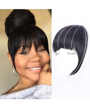 Clip in Bangs Natural Black Bangs Clip in Fringe Hair Extensions 100% Remy Human Hair with Temples Natural Color for Women 1 Count (Pack of 1) Thick Bang-Natural Black