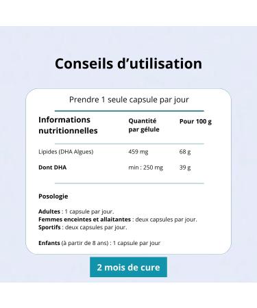 Omega 3 DHA | Seaweed Oil - Natural - Ultra Pure | Vegan | 60 capsules | 250 mg DHA/Capsule | Made in France | Argalys Essentials - Buy Online on GoSupps.com