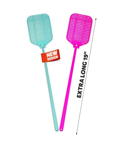AYA Fly SWATTER 2 Pack Flexible Strong Manual SWAT Set with Long Handle Summer Colors Multi Pack (Pink Green)
