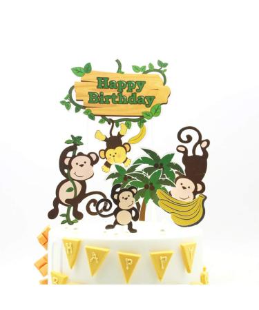Jungle Safari Cake Decorations Monkey Theme Happy Birthday Cake Topper Animal Cupcake Toppers Picks for Animals Theme Baby Showers Birthday Party Supplies