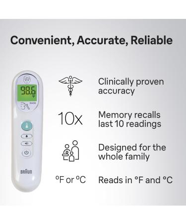 Buy Braun No Touch 3-in-1 Thermometer | Accurate Forehead Liquid & Food Temp Measurement | Color Coded Fever Guidance for All Ages - Buy Online on GoSupps.com
