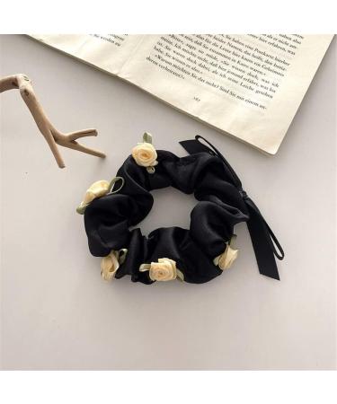 Rose Hair Band Soft Silky Satin Elastic Flower Hair Scrunchies Soft Hair Tie Scrunchy Hair Band Ponytail Women Girls Lady Children Hair Accessories (black) - Buy Online on GoSupps.com