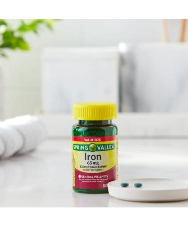 Spring Valley Iron Tablets 65mg 200 Count Value Size (Pack of 2) + Me Gustas Sticker - Buy Online on GoSupps.com