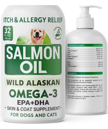 Bark&Spark Salmon Oil for Dogs & Cats - Natural Fish Oil Omega-3 - Skin & Coat Support - Liquid Food Supplement for Pets - Natural EPA + DHA Fatty Acids for Joint Function, Immune & Heart Health 32oz 32 fl oz