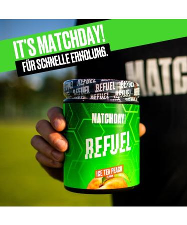 Matchday Nutrition Refuel - Optimal Recovery Drink for Footballers | Carbohydrates Amino Acids & Vitamins | Ice Tea Peach Flavor - Buy Online on GoSupps.com
