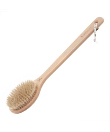 Hydrea London Body Brush   Long Handled Exfoliating Back Scrubber with Natural Bristle  Dry Brush Cellulite Remover  Exfoliating Body Scrubber  Helps Improve Lymphatic Drainage - FSC  Certified Beechwood.